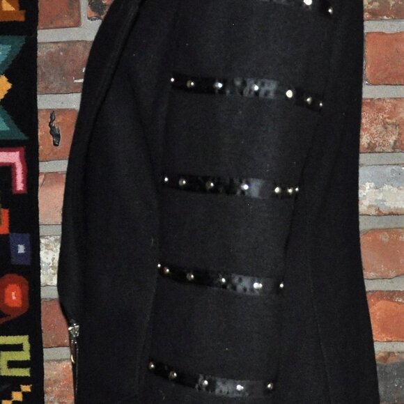 PARASUCO BLACK Wool Tailoreded Fitted CAR Coat Jacket Studded sleeves Zip-up Lrg - Picture 9 of 15